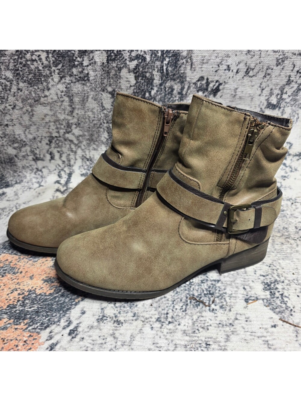 Wmn's 10 - POP by Jellypop Brown/olive ankle moto boots